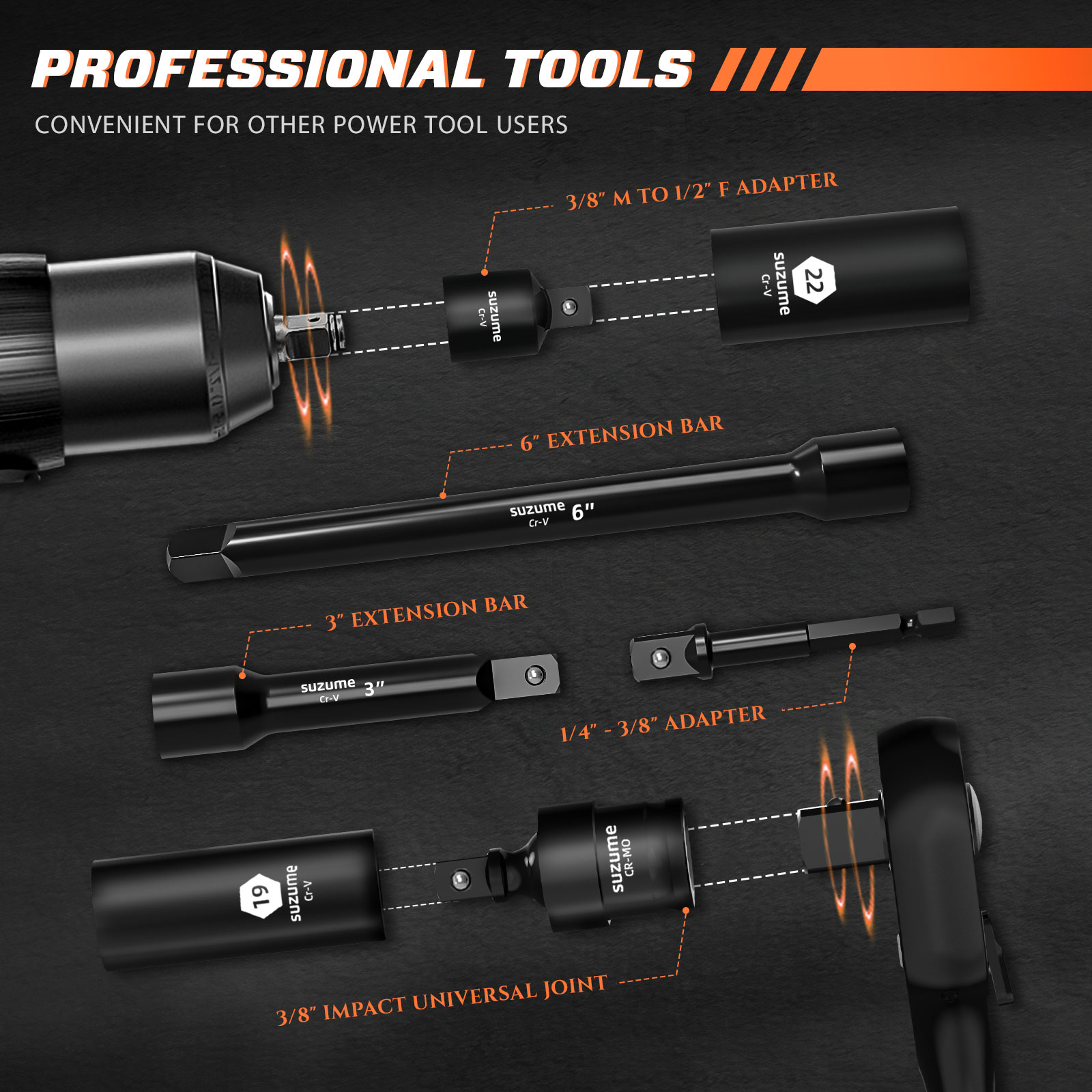 3/8" Drive Impact Socket Set