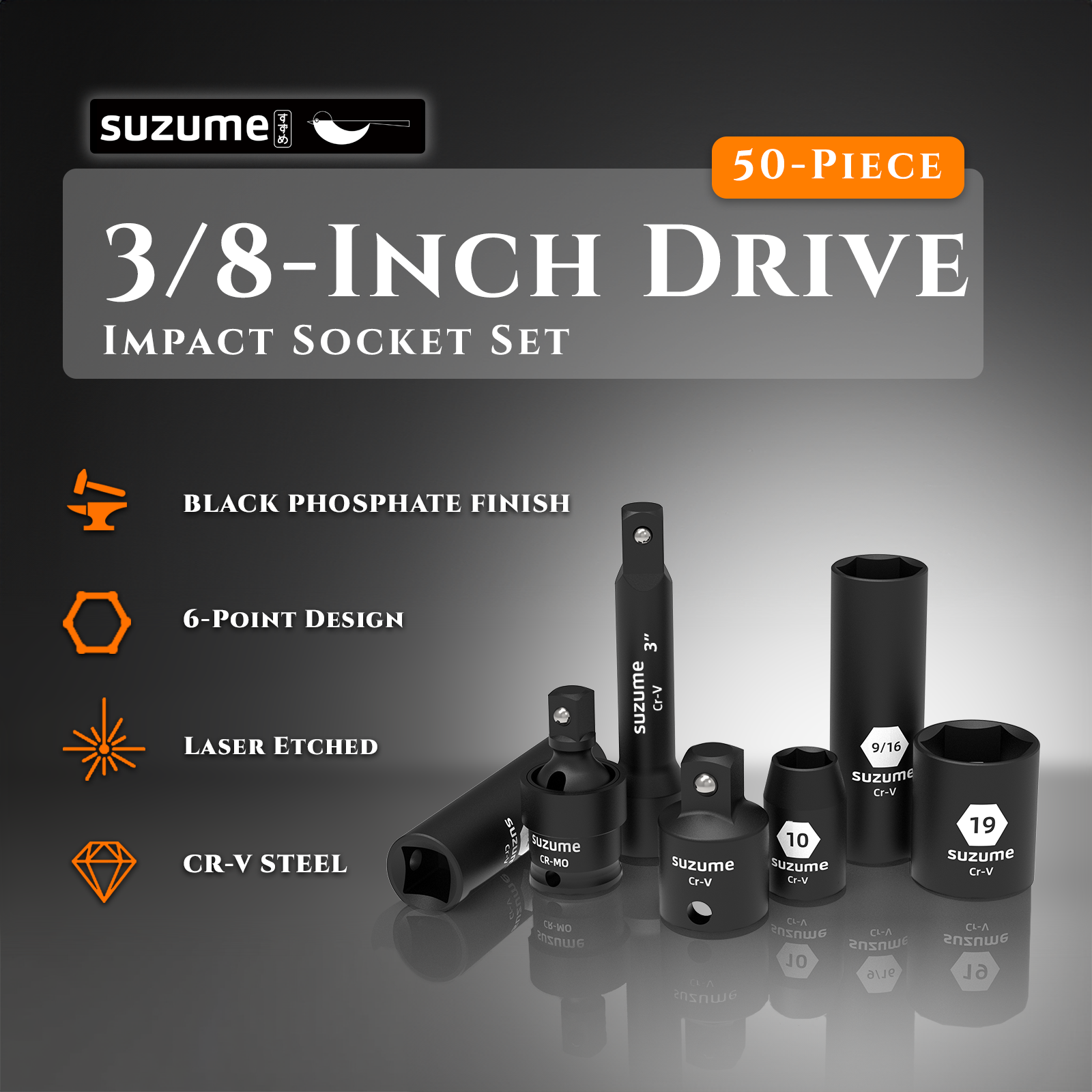 3/8" Drive Impact Socket Set