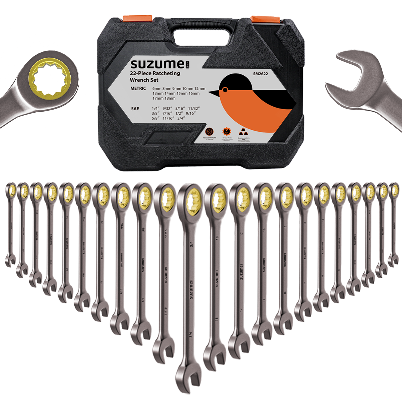 22-Piece Ratchet Wrenches Set (Metric & SAE )