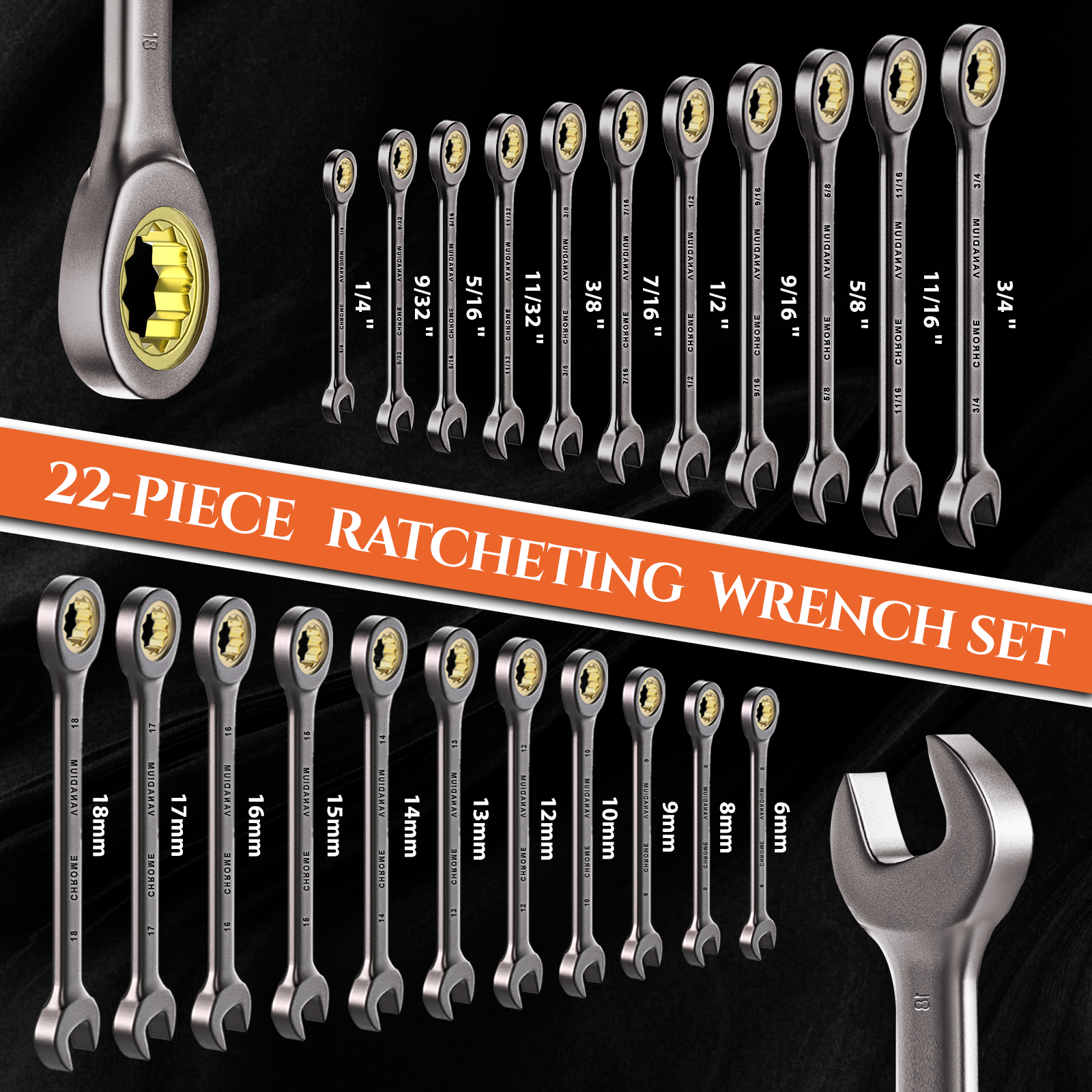 22-Piece Ratchet Wrenches Set (Metric & SAE )