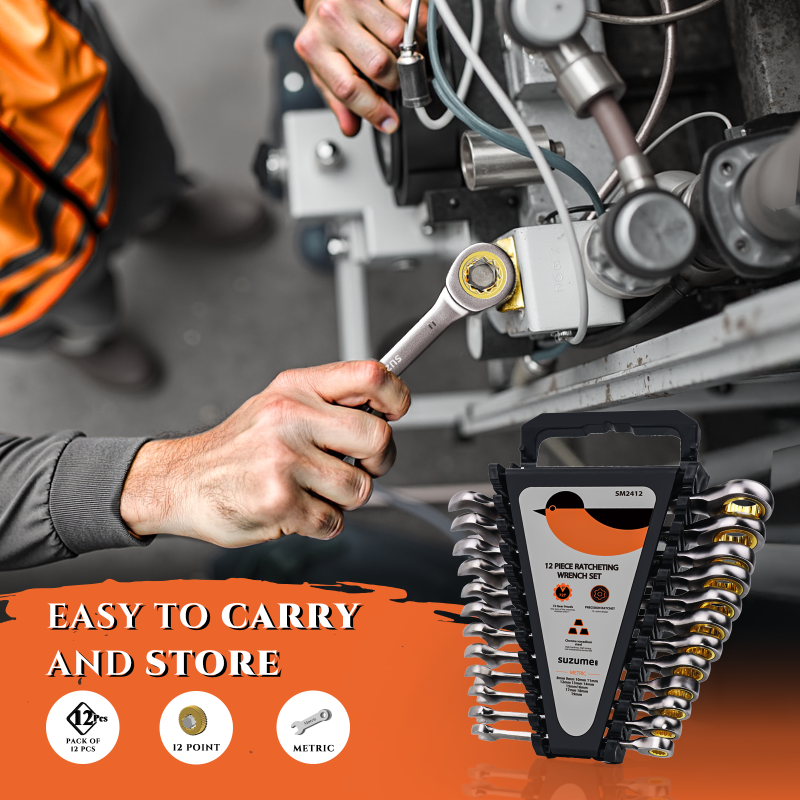 12-Piece Metric Ratcheting Wrench Set(Metric)