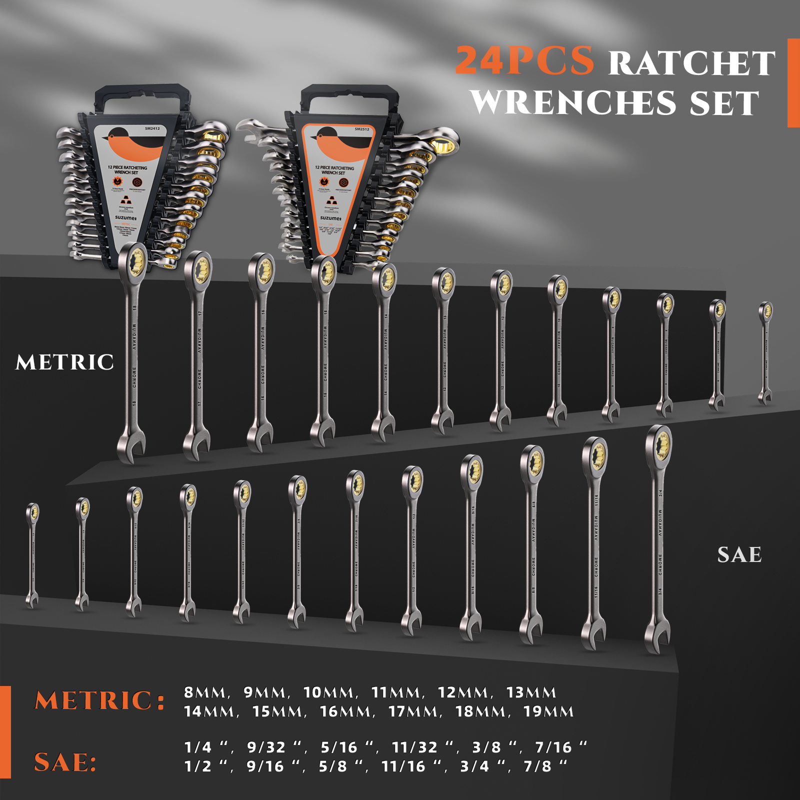 24 PCS SAE and Metric Ratcheting Wrench Set （SAE & Metric）
