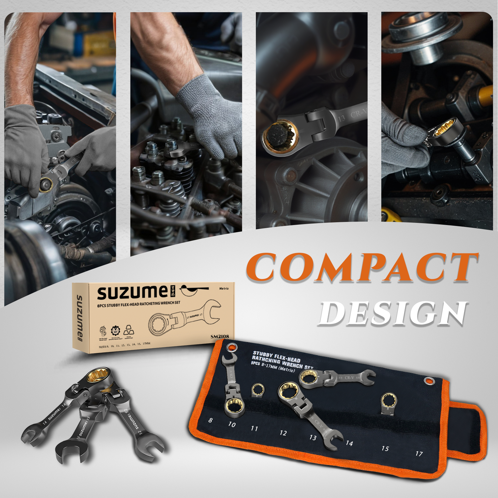 SUZUME Stubby Wrench Set 8PCS Metric (8-17mm)