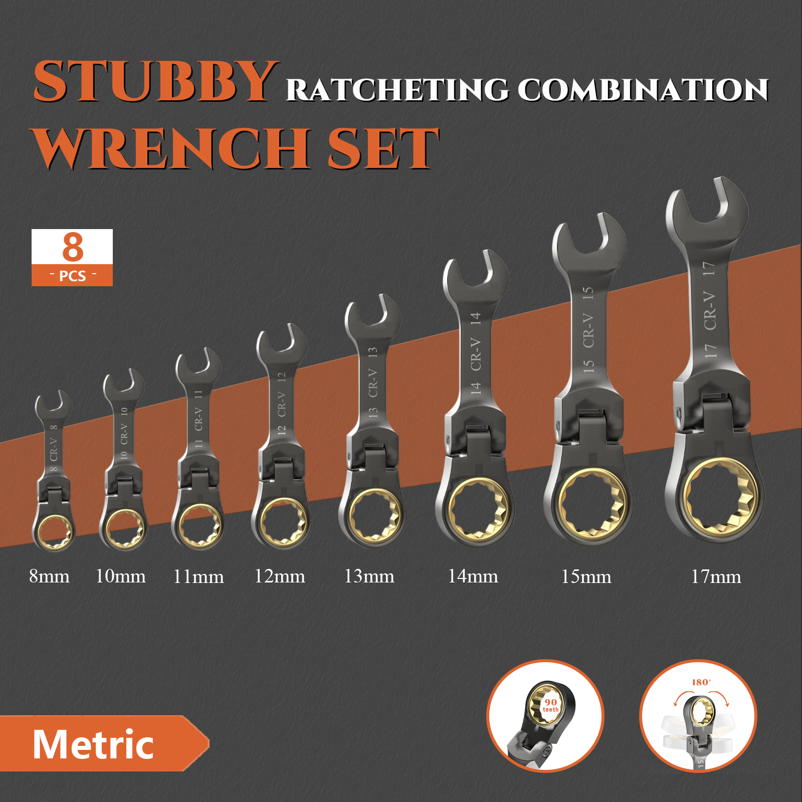 SUZUME Stubby Wrench Set 8PCS Metric (8-17mm)